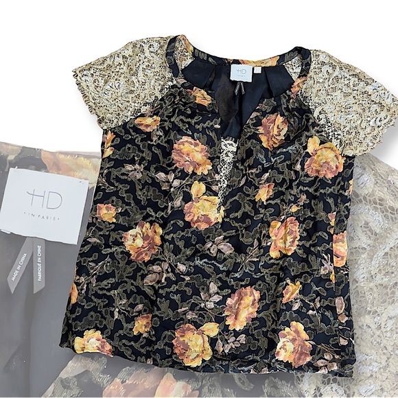 Anthropologie HD IN PARIS Floral & Gold Lace Top - Picture 16 of 16